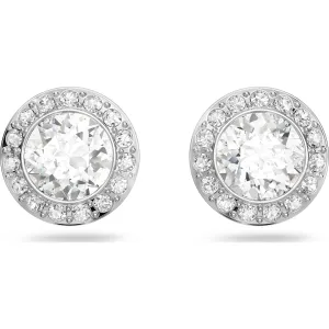 Angelic stud earrings Round cut crystal, White, Rhodium plated 1081942