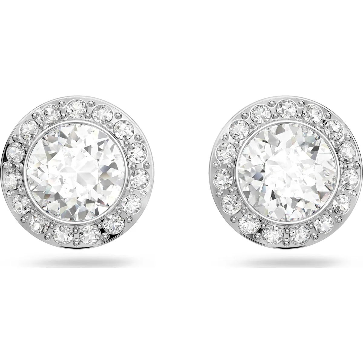 Angelic stud earrings Round cut crystal, White, Rhodium plated 1081942