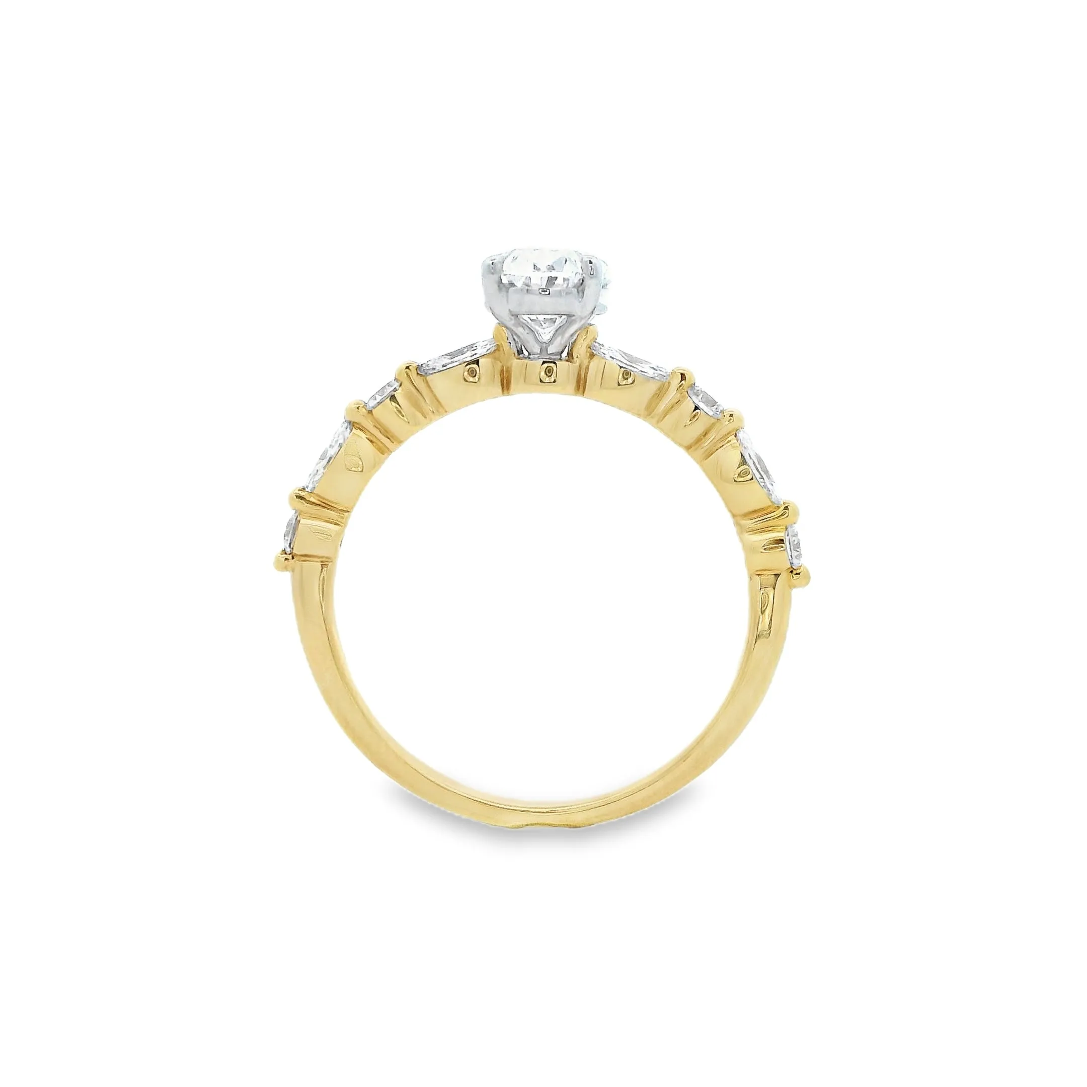 Annalise - 18ct Yellow and White Gold Oval Lab Grown Diamond Ring with Marquise and Round Lab Grown Diamond Shoulders.