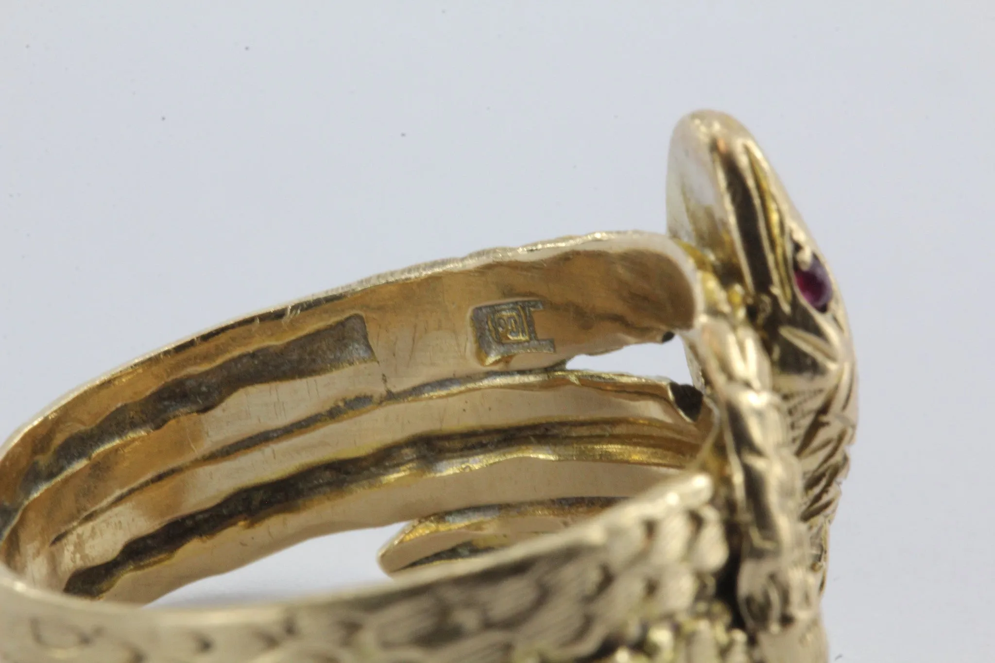 Antique 10K Ruby & Old European Diamond Figural Coiled Snake Ring