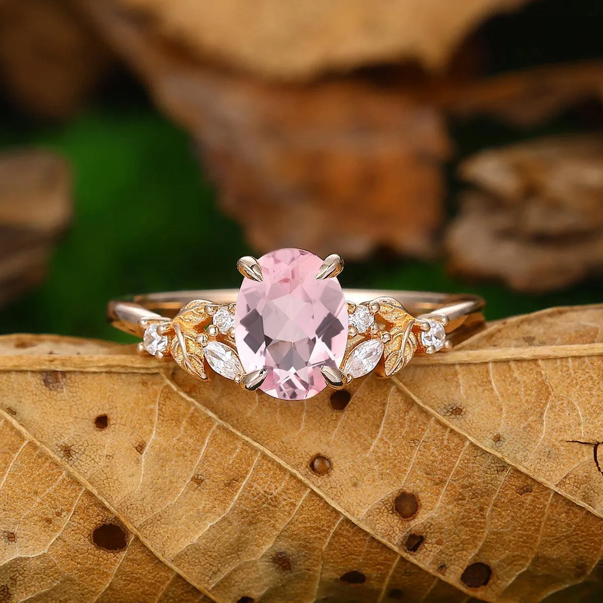 Antique 1.5 CT Oval Cut Natural Pink  Morganite 14k Gold Promise Ring