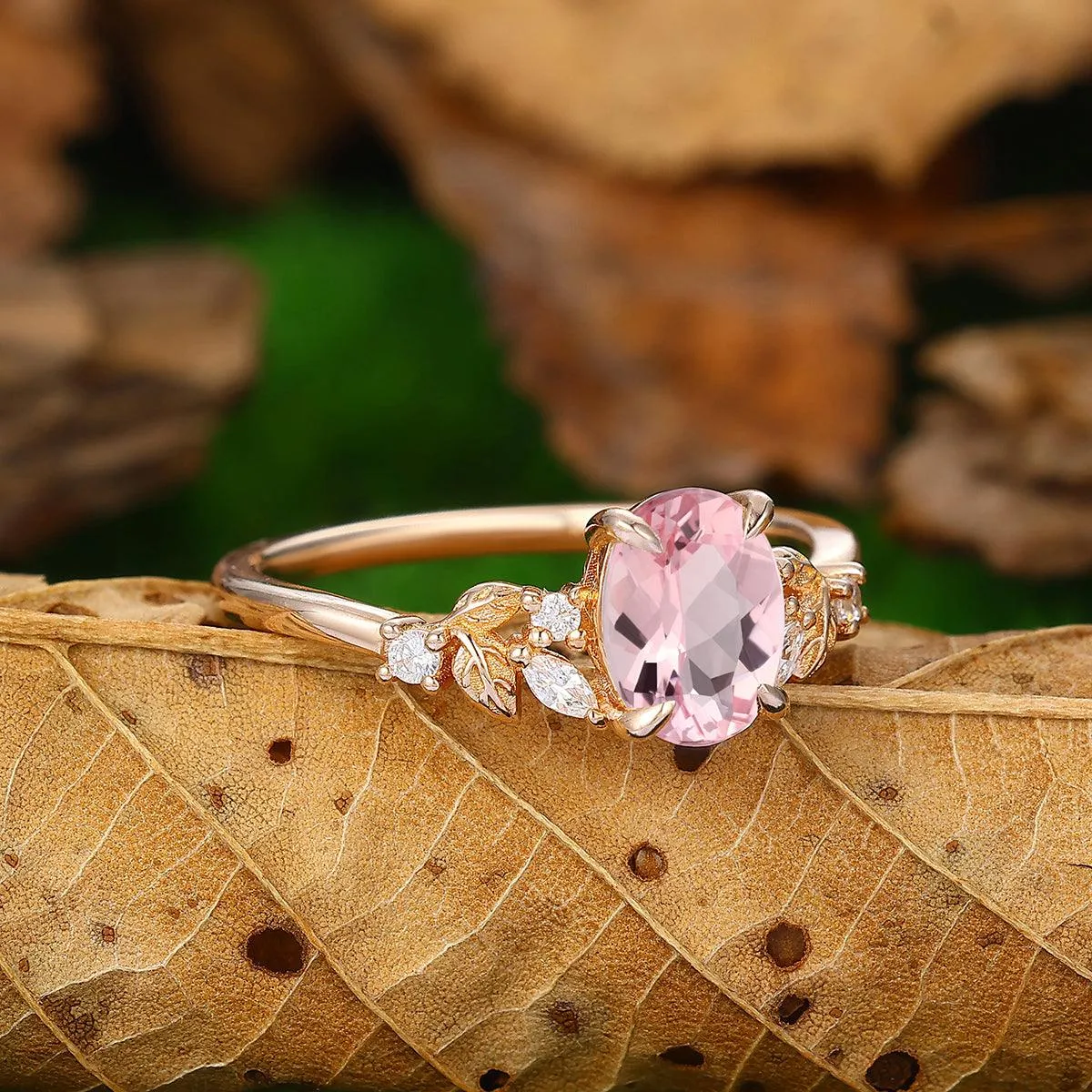 Antique 1.5 CT Oval Cut Natural Pink  Morganite 14k Gold Promise Ring