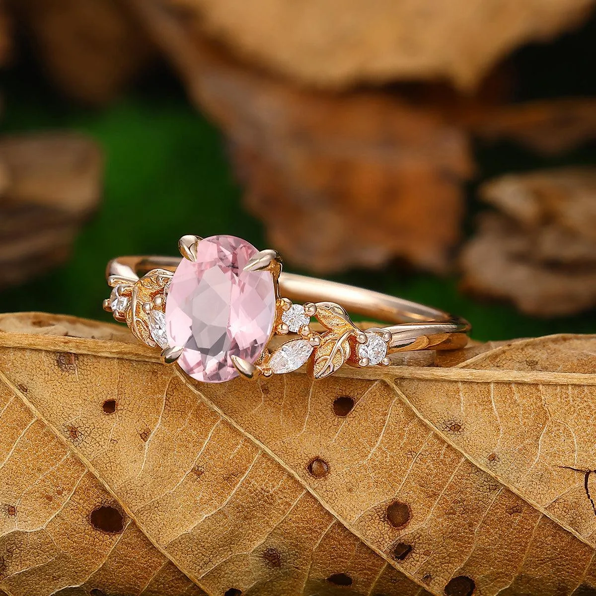 Antique 1.5 CT Oval Cut Natural Pink  Morganite 14k Gold Promise Ring