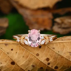 Antique 1.5 CT Oval Cut Natural Pink  Morganite 14k Gold Promise Ring