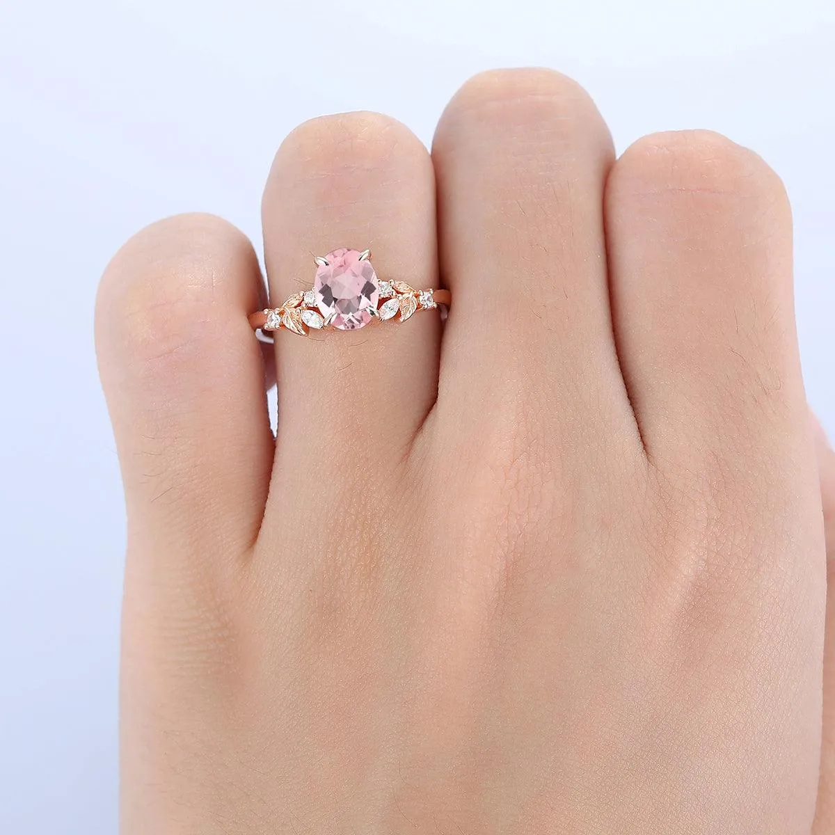 Antique 1.5 CT Oval Cut Natural Pink  Morganite 14k Gold Promise Ring