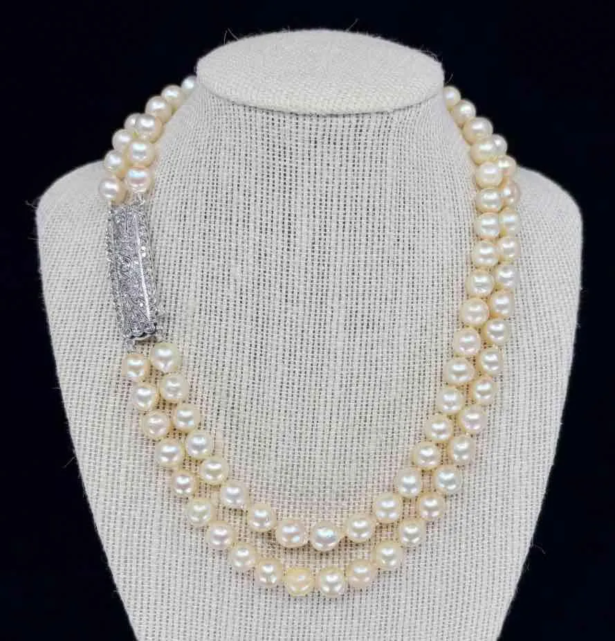Antique 1920s Art Deco Akoya Pearl Necklace with Diamond Clasp