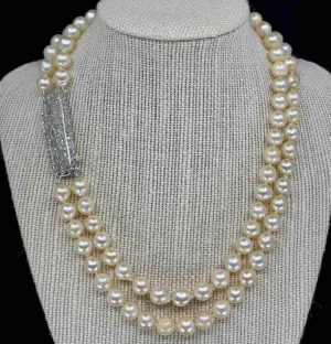 Antique 1920s Art Deco Akoya Pearl Necklace with Diamond Clasp