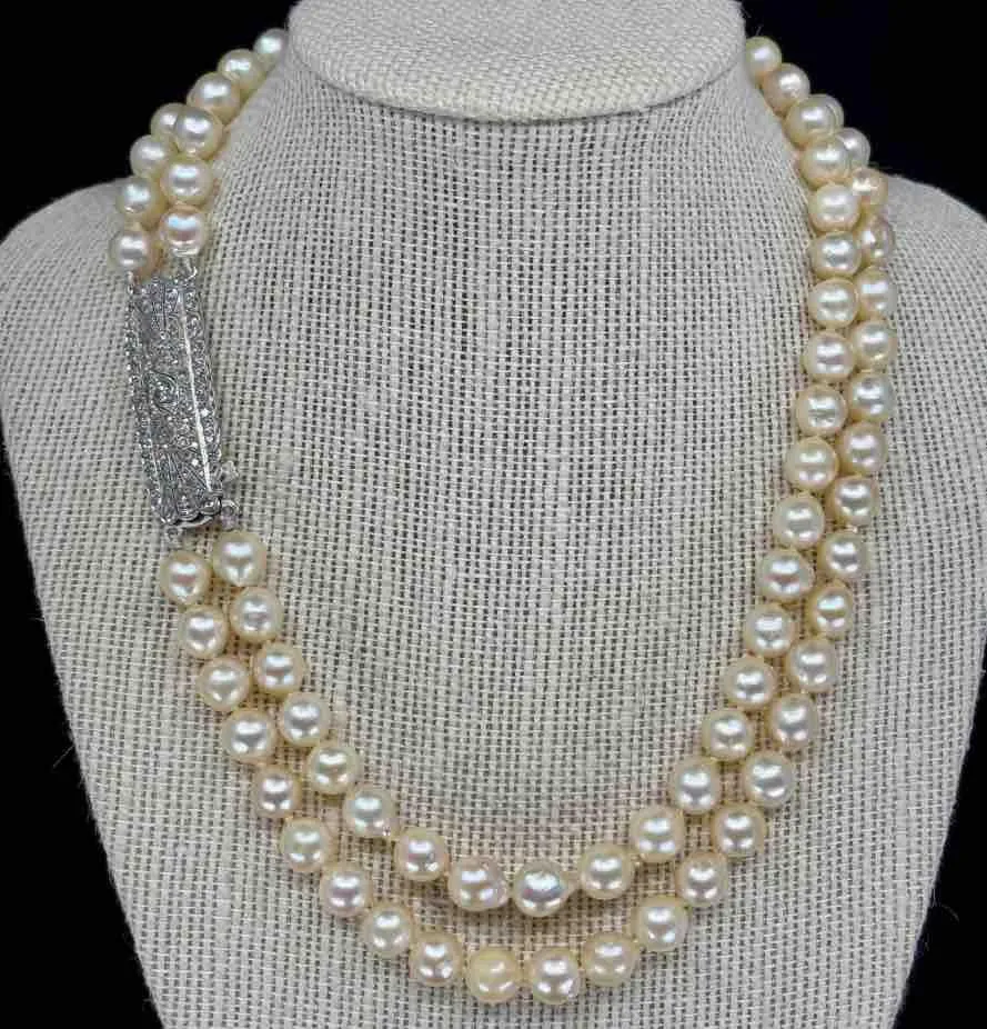 Antique 1920s Art Deco Akoya Pearl Necklace with Diamond Clasp