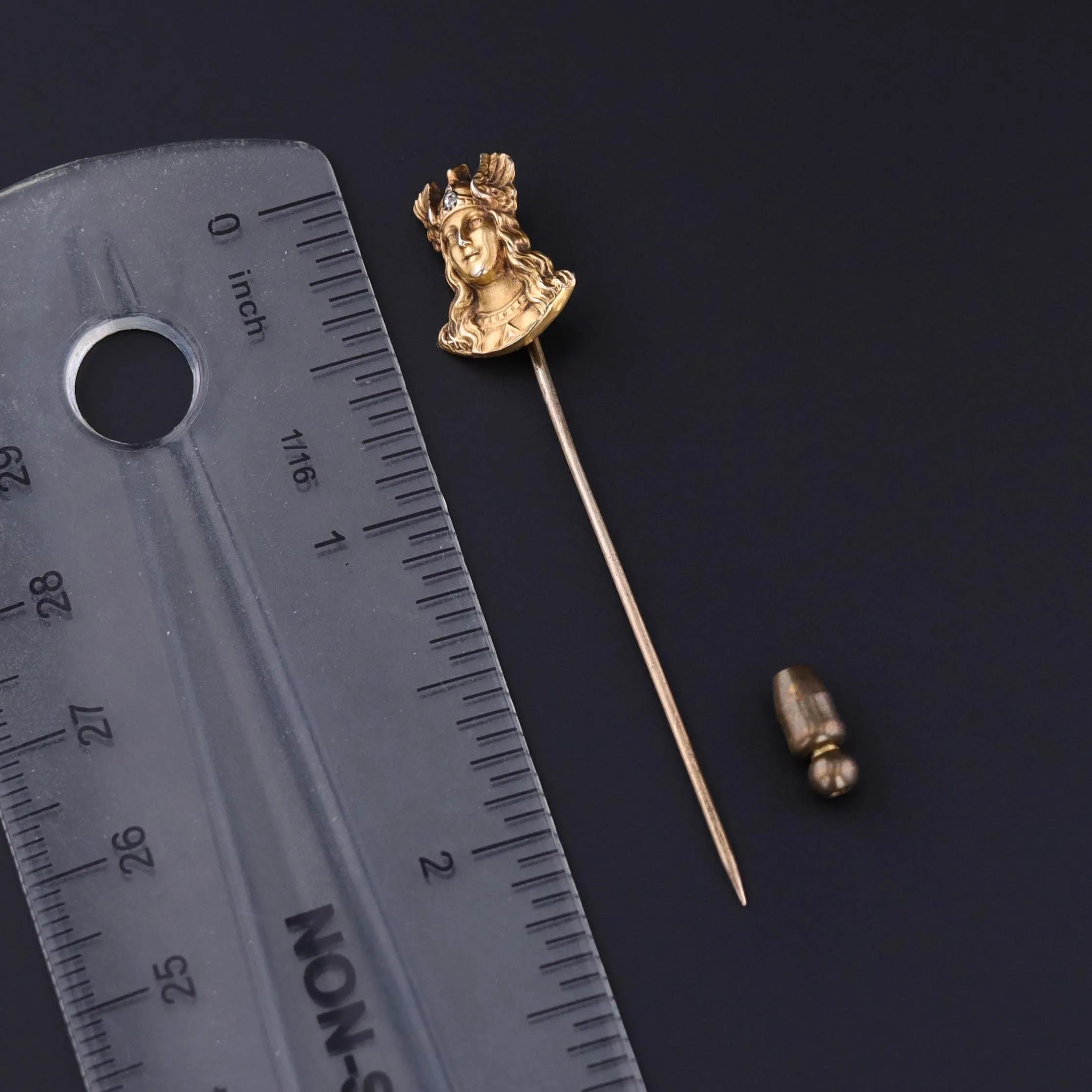 Antique Athena or Viking Stickpin of 14k Gold