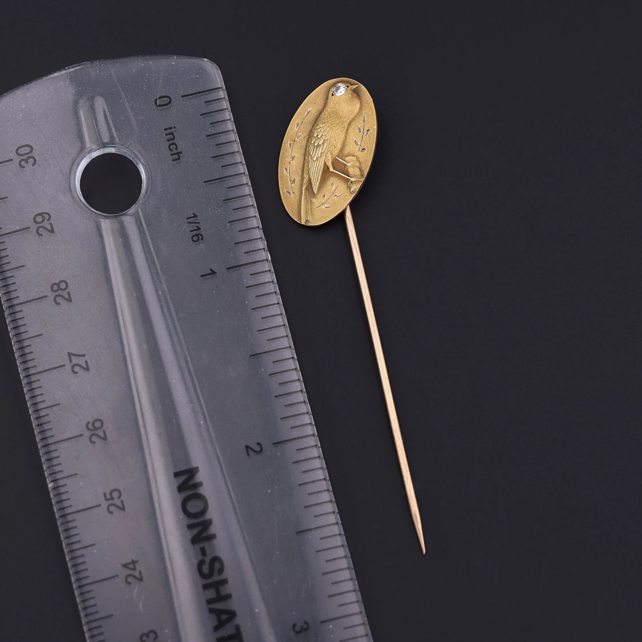 Antique Bird with Diamond Stickpin of 10k Gold