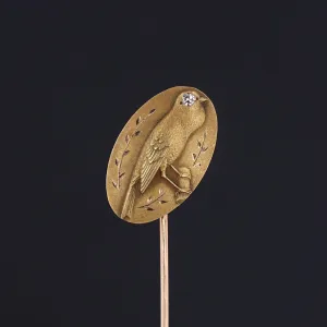 Antique Bird with Diamond Stickpin of 10k Gold