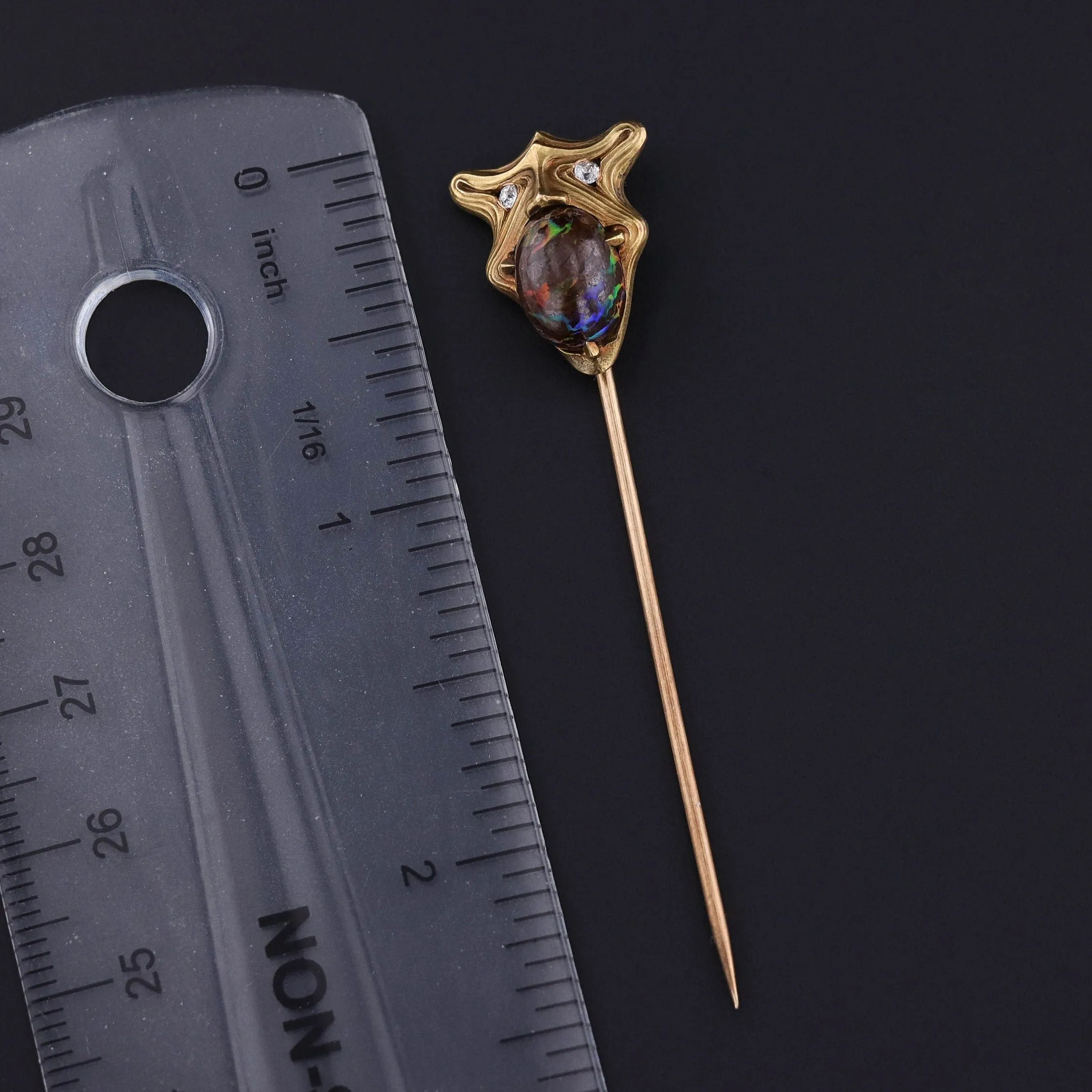 Antique Boulder Opal Gargoyle Stick Pin of 14k Gold