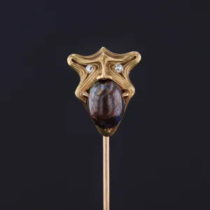 Antique Boulder Opal Gargoyle Stick Pin of 14k Gold