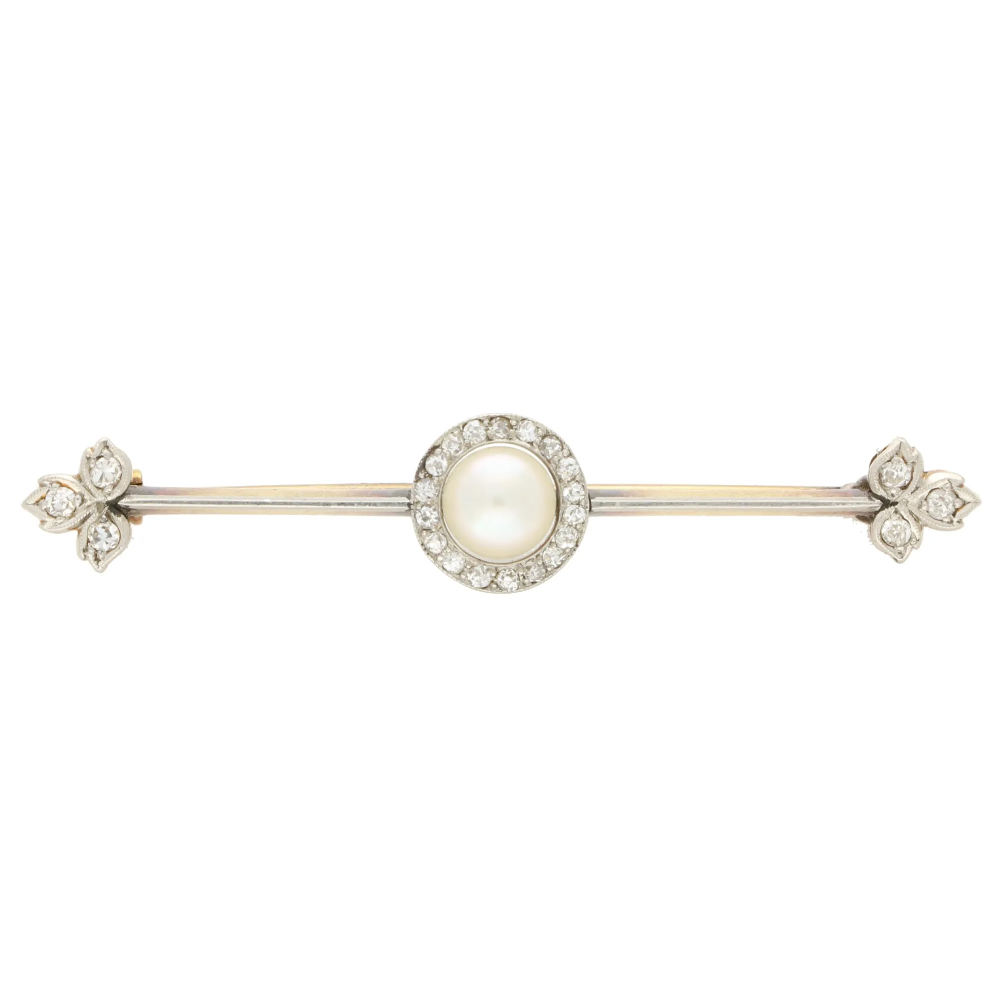 Antique Certified Natural Pearl and Old Cut Diamond Brooch