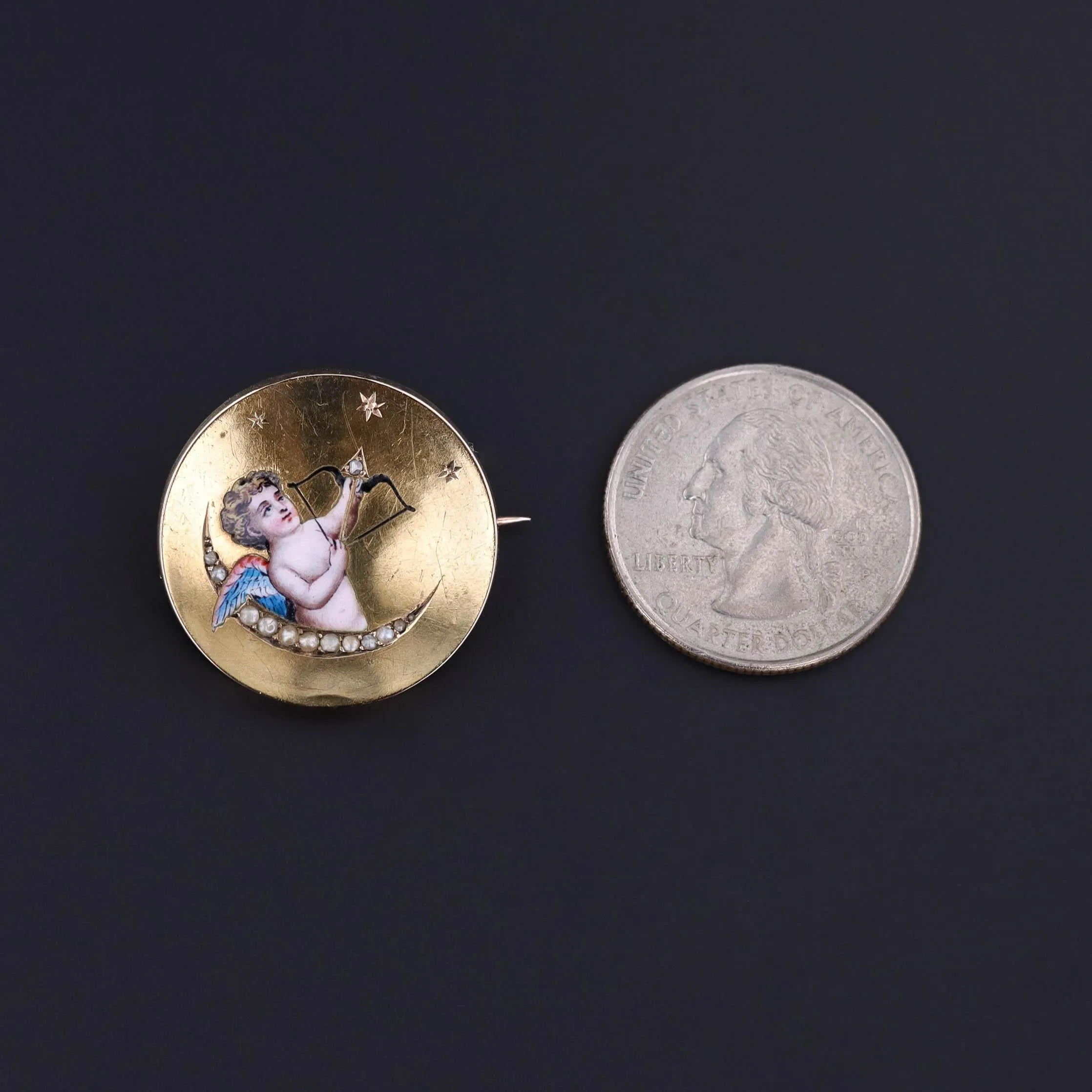 Antique Cherub Brooch of 14k Gold