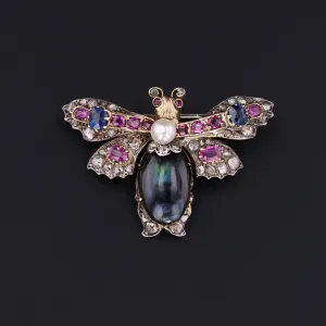 Antique Diamond and Gemstone Insect Brooch