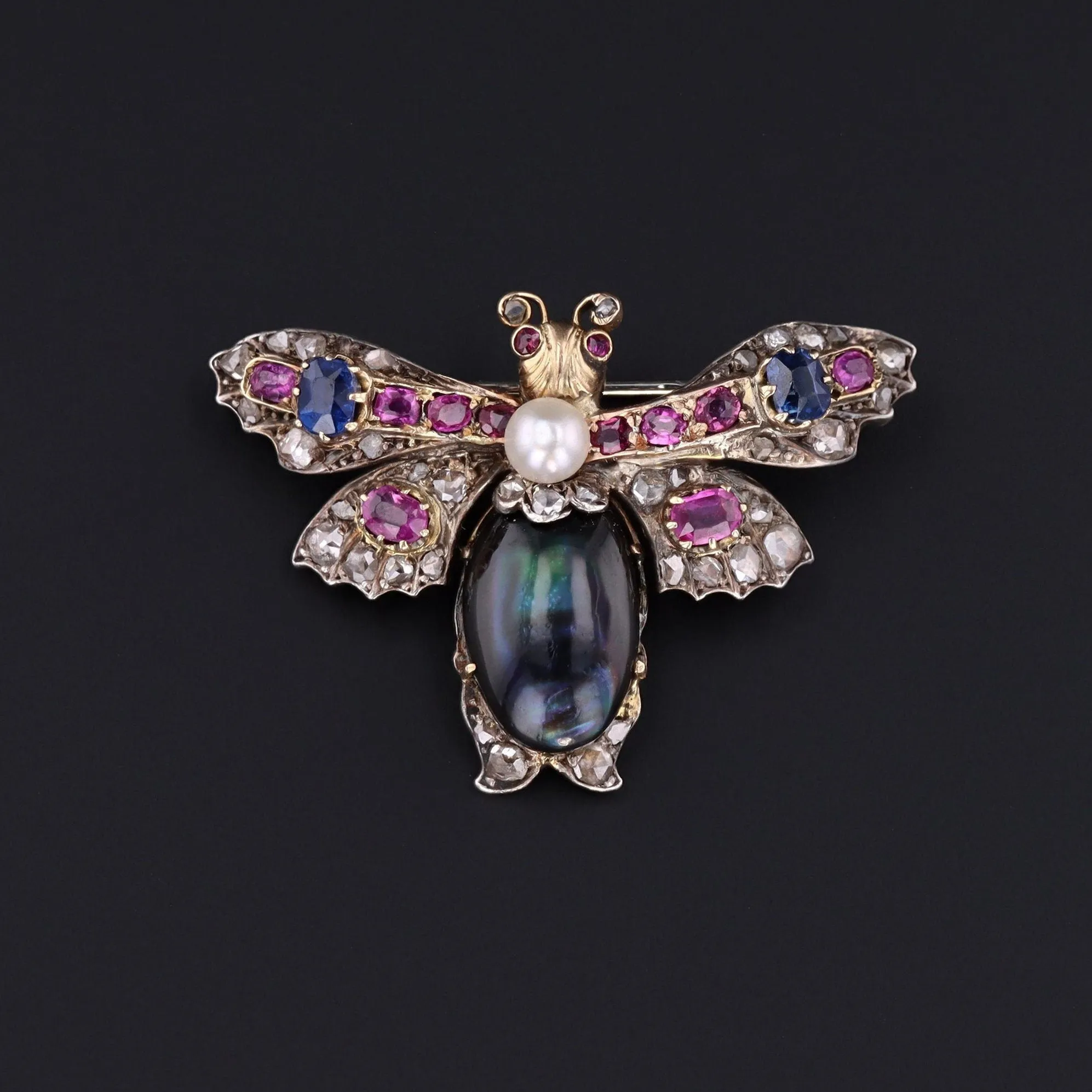 Antique Diamond and Gemstone Insect Brooch