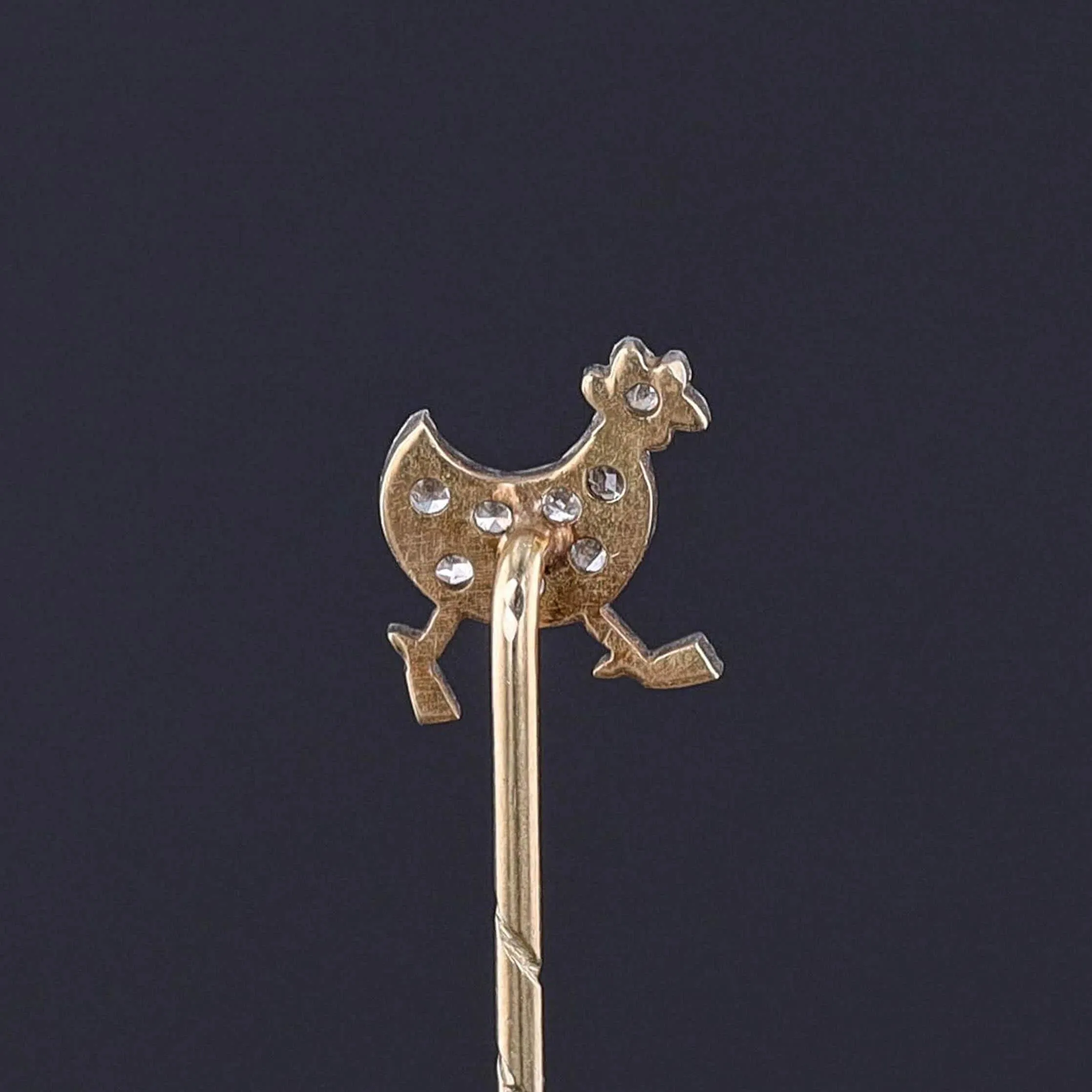 Antique Diamond Chicken Stickpin of Palladium and 14k Gold