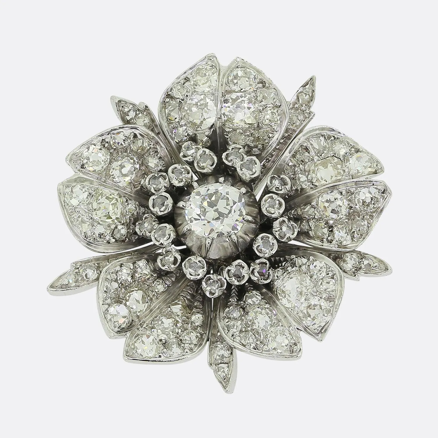 Antique Diamond Flower Brooch