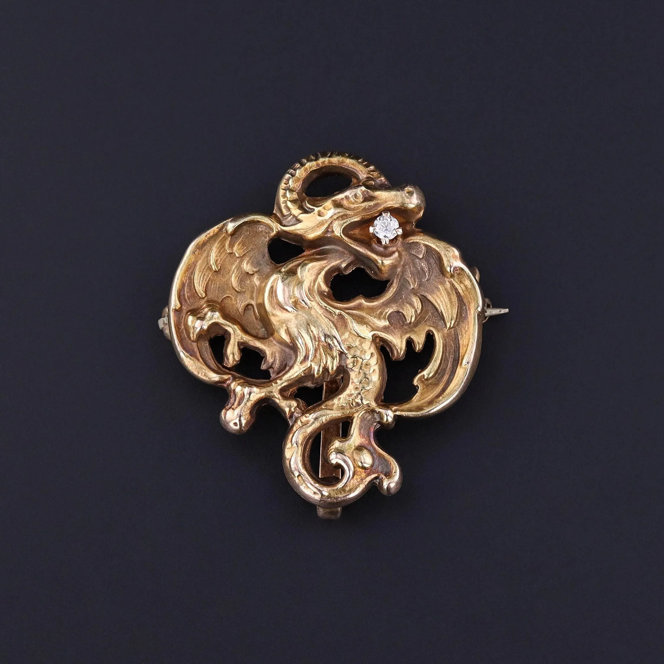 Antique Dragon Brooch of 10k Gold