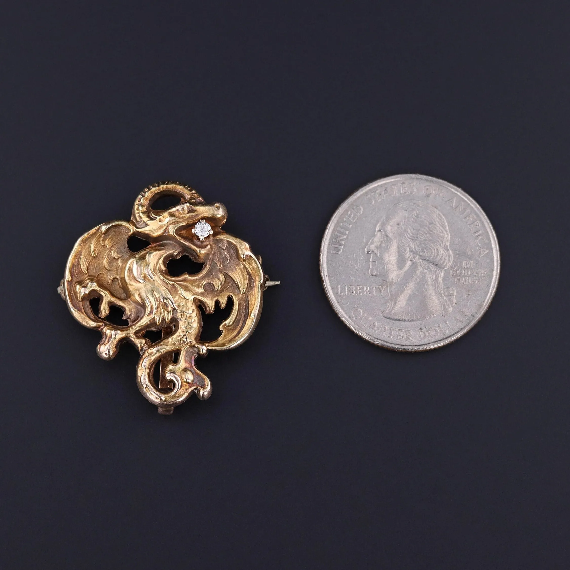 Antique Dragon Brooch of 10k Gold