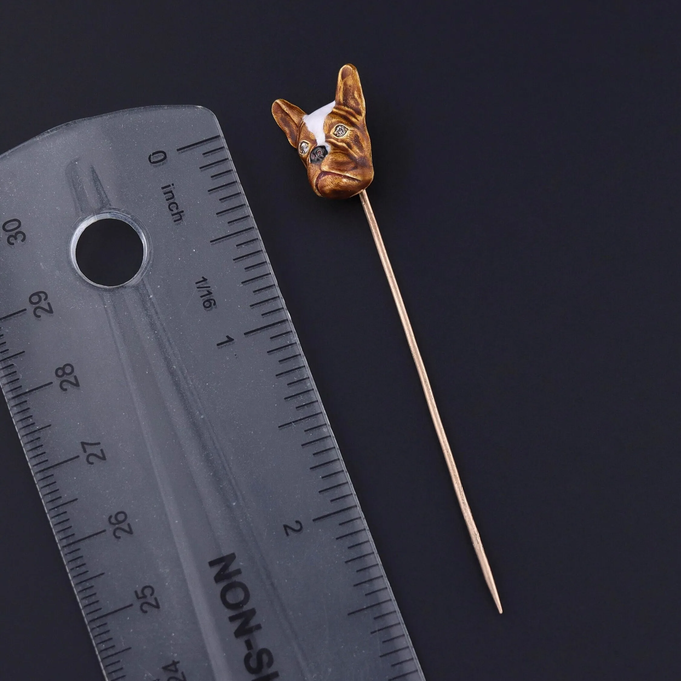 Antique Enamel Boston Terrier Stickpin of 14k Gold