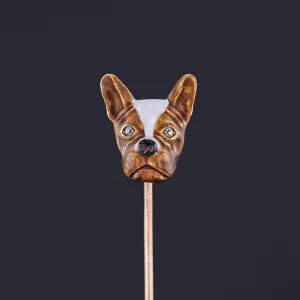 Antique Enamel Boston Terrier Stickpin of 14k Gold