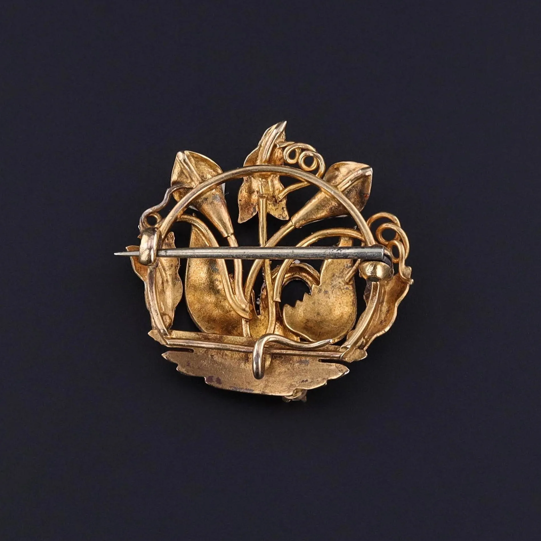 Antique Enamel Swan Brooch of 14k Gold