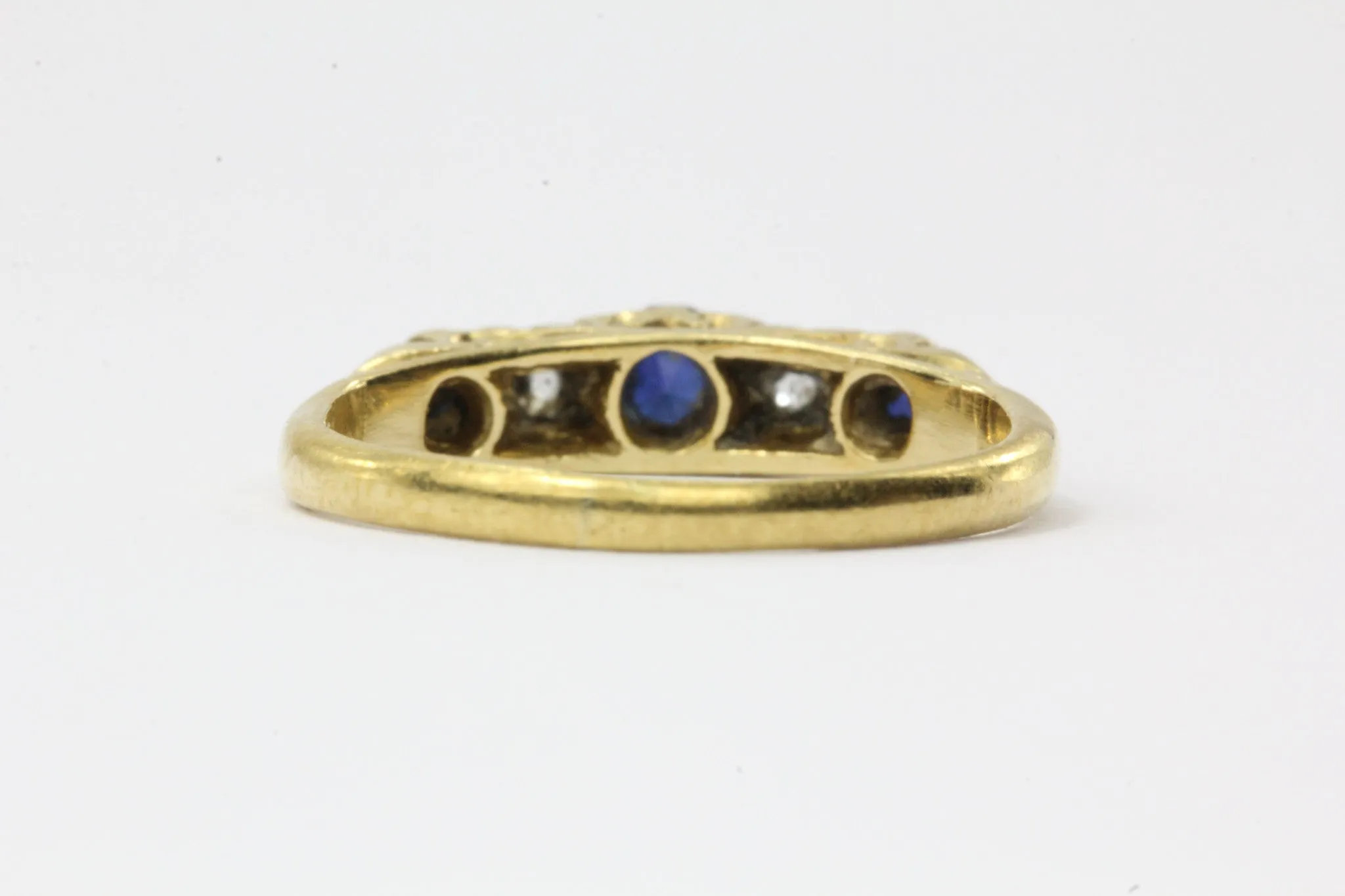 Antique English 18K Gold Diamond & Sapphire Ring