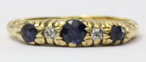 Antique English 18K Gold Diamond & Sapphire Ring