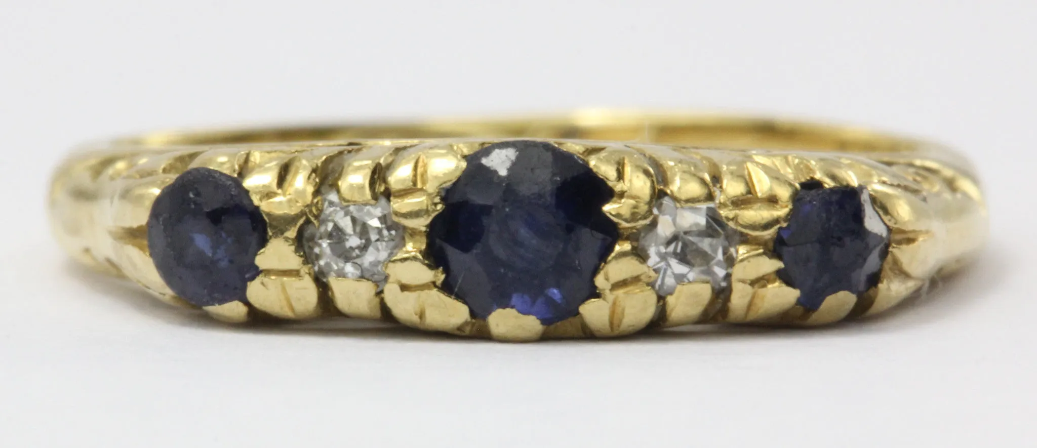 Antique English 18K Gold Diamond & Sapphire Ring