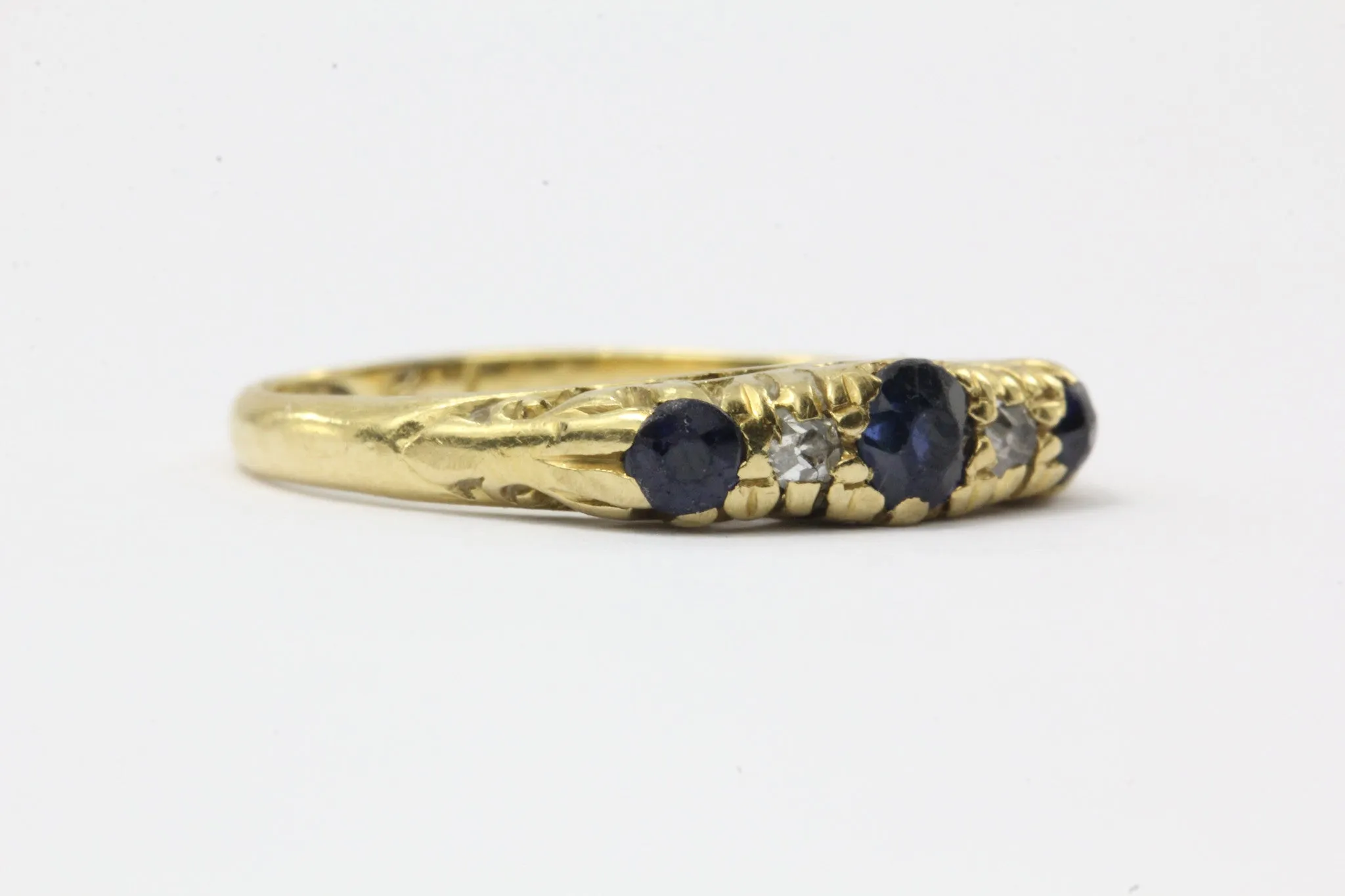 Antique English 18K Gold Diamond & Sapphire Ring