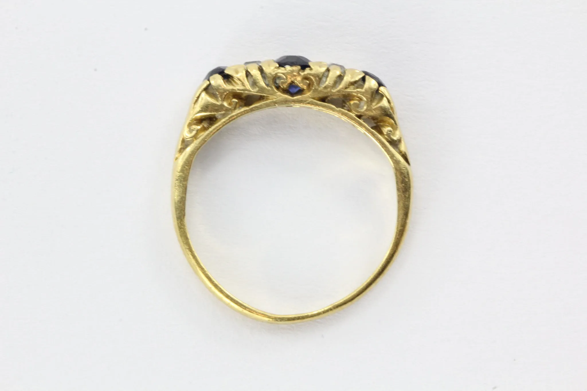 Antique English 18K Gold Diamond & Sapphire Ring