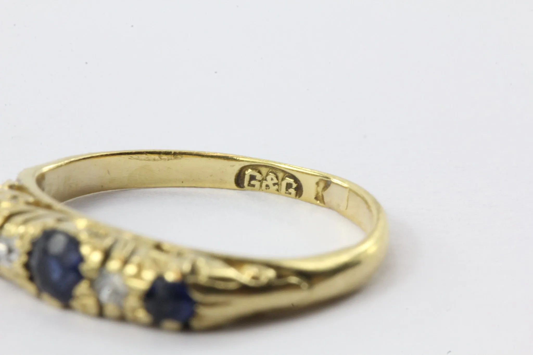 Antique English 18K Gold Diamond & Sapphire Ring