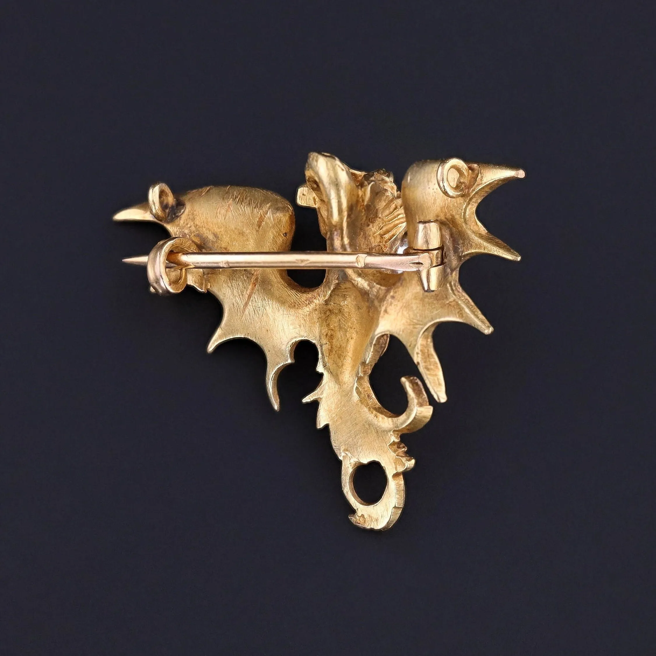 Antique French Art Nouveau Dragon Brooch of 18k Gold