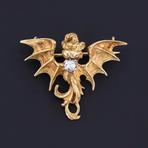 Antique French Art Nouveau Dragon Brooch of 18k Gold