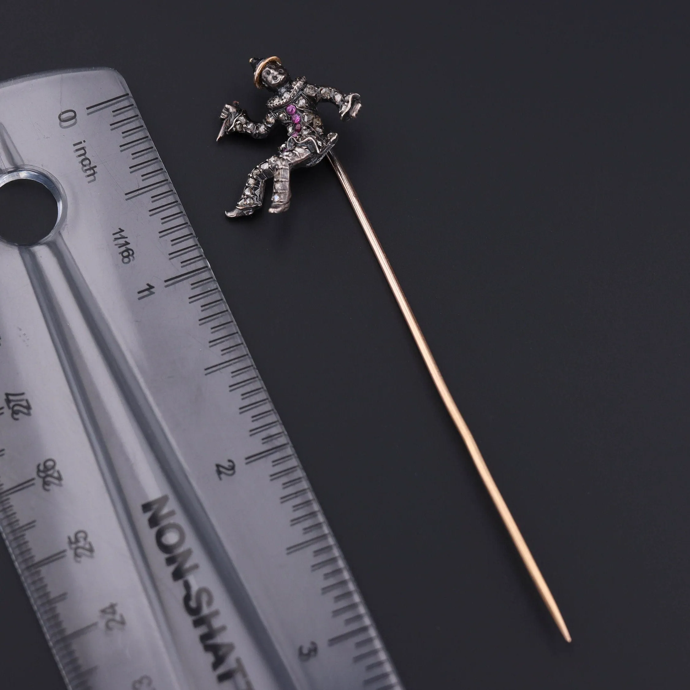 Antique French Diamond Clown with Knife Stickpin