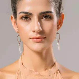 Antique Gold Quartz Drop Earrings - High-Quality Zinc Alloy