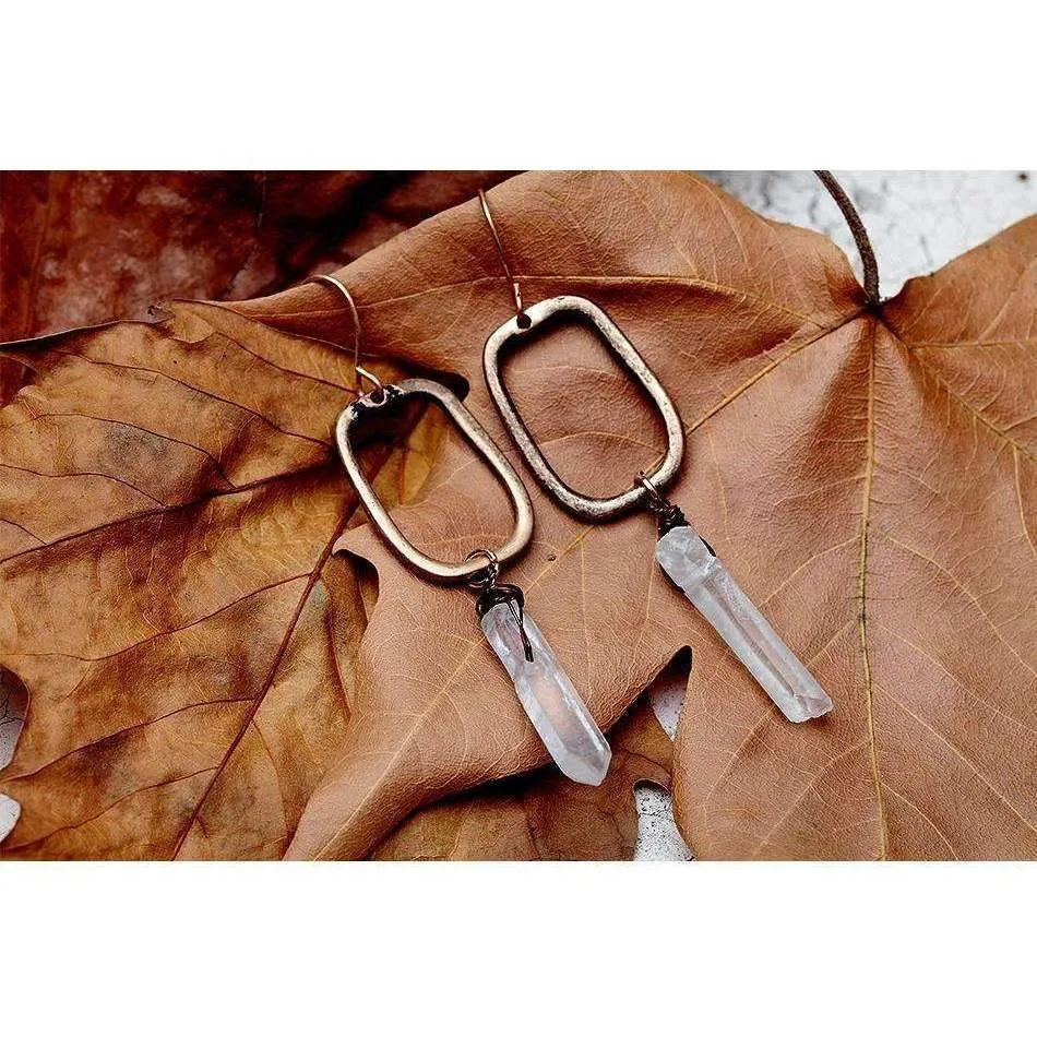 Antique Gold Quartz Drop Earrings - High-Quality Zinc Alloy