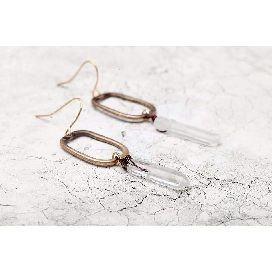 Antique Gold Quartz Drop Earrings - High-Quality Zinc Alloy