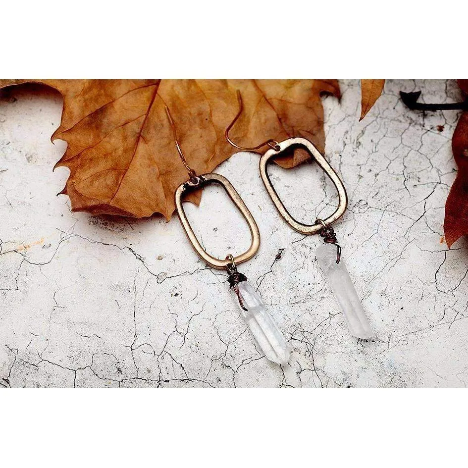 Antique Gold Quartz Drop Earrings - High-Quality Zinc Alloy