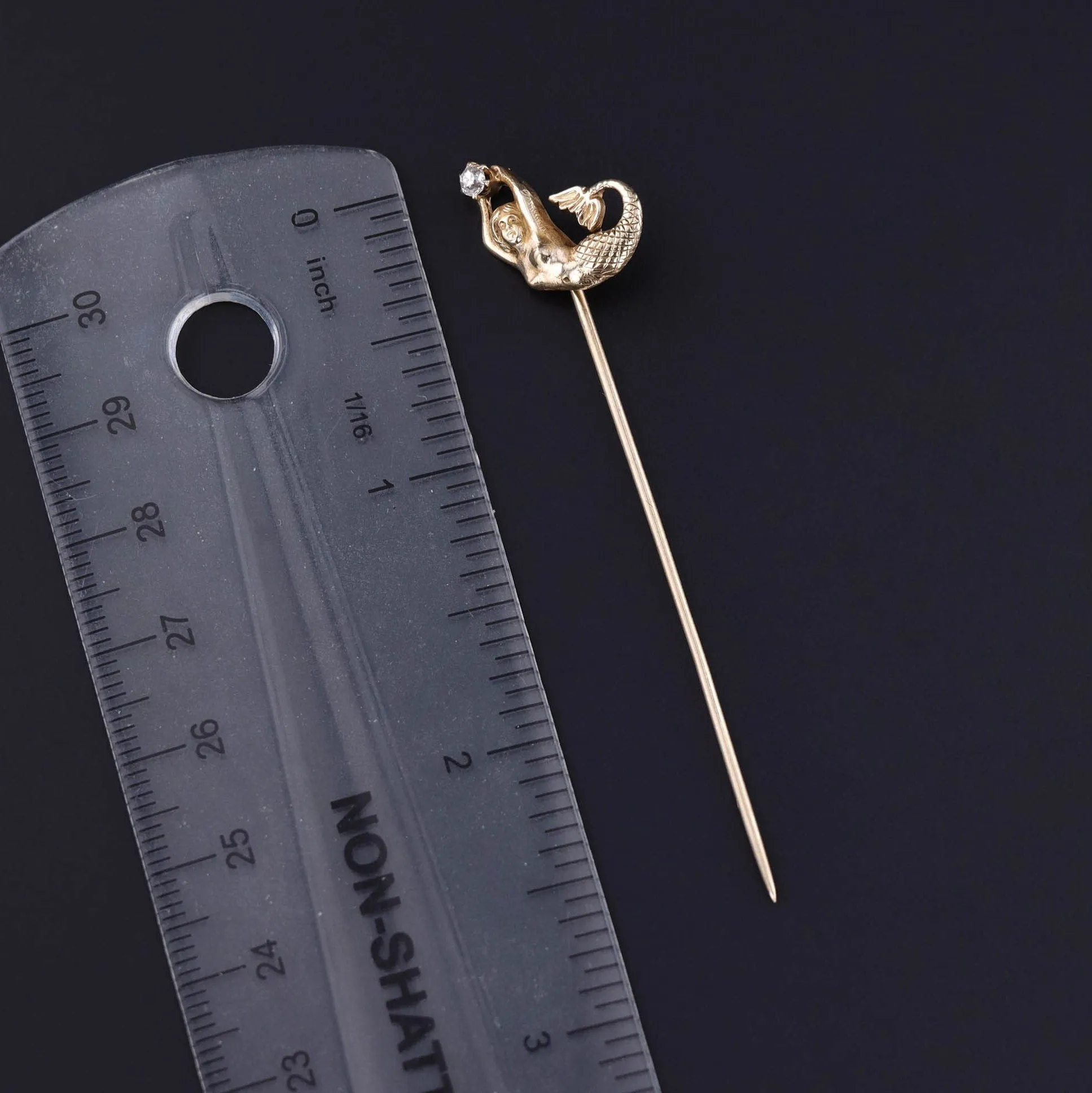 Antique Mermaid Stickpin or Charm of 15k Gold