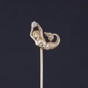 Antique Mermaid Stickpin or Charm of 15k Gold