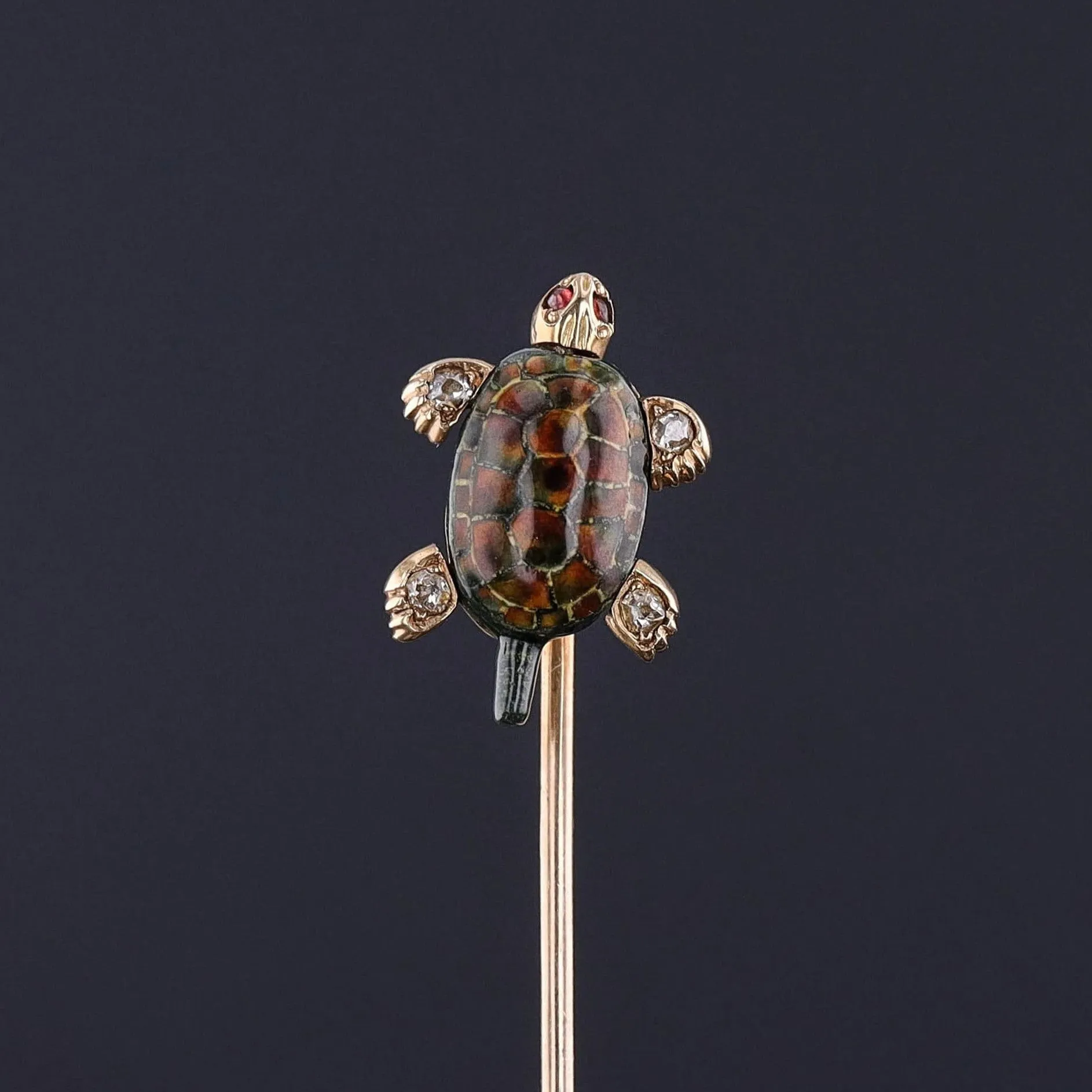 Antique Moveable Turtle Stickpin of 14k Gold