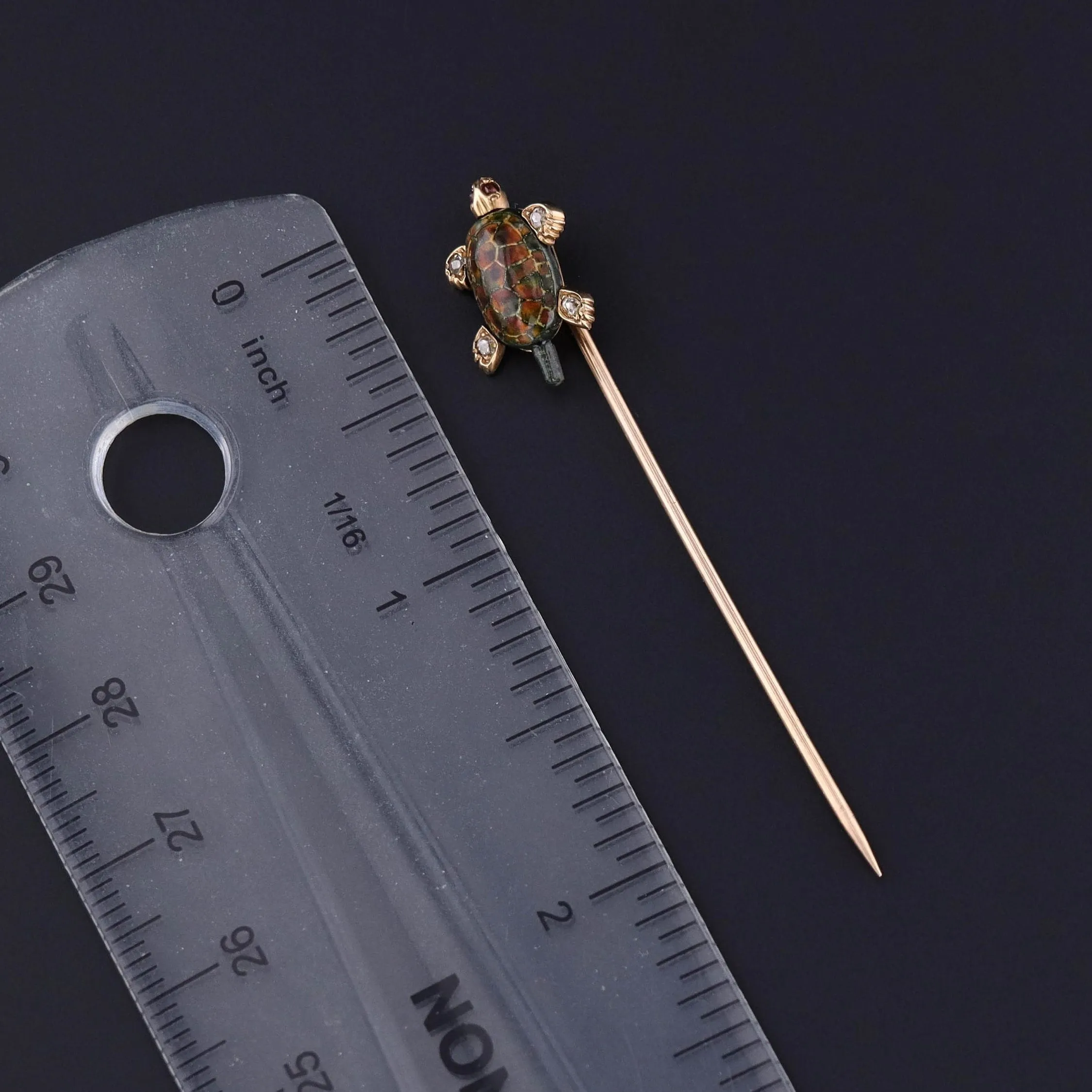 Antique Moveable Turtle Stickpin of 14k Gold