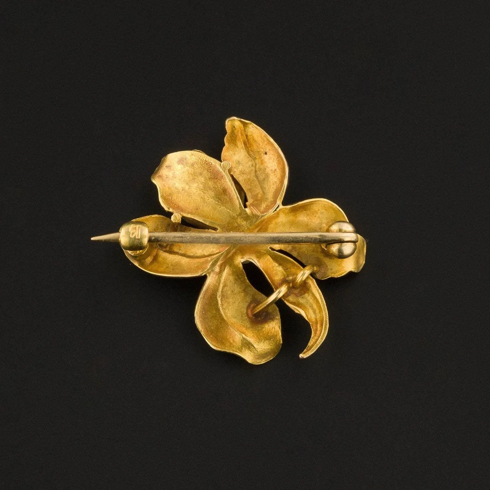 Antique Orchid Brooch | Enamel Flower Brooch