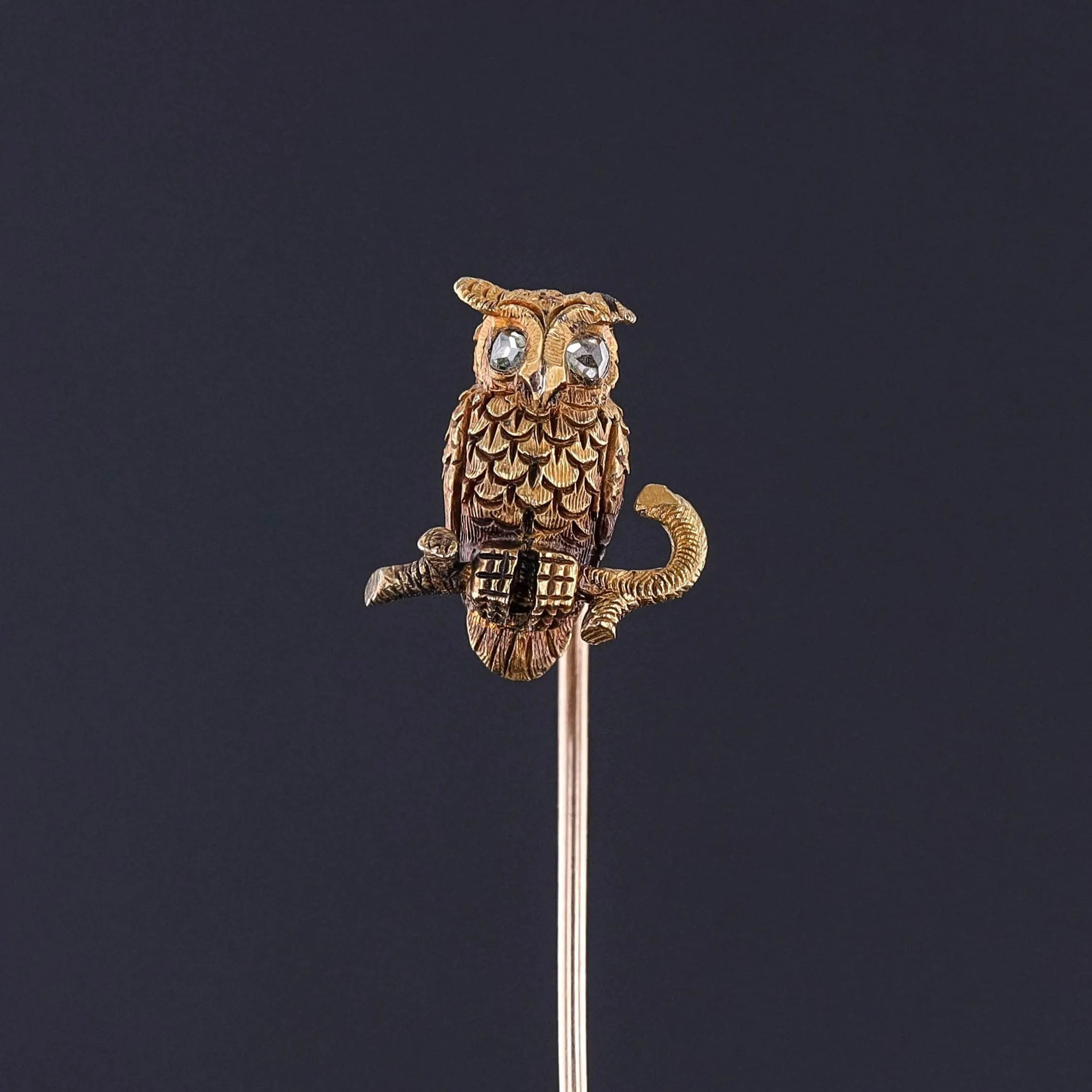 Antique Owl Stickpin of 14k Gold