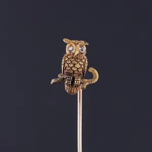 Antique Owl Stickpin of 14k Gold