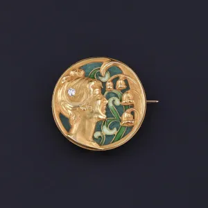 Antique Plique-a-jour Enamel Brooch 14k Gold by Riker Brothers