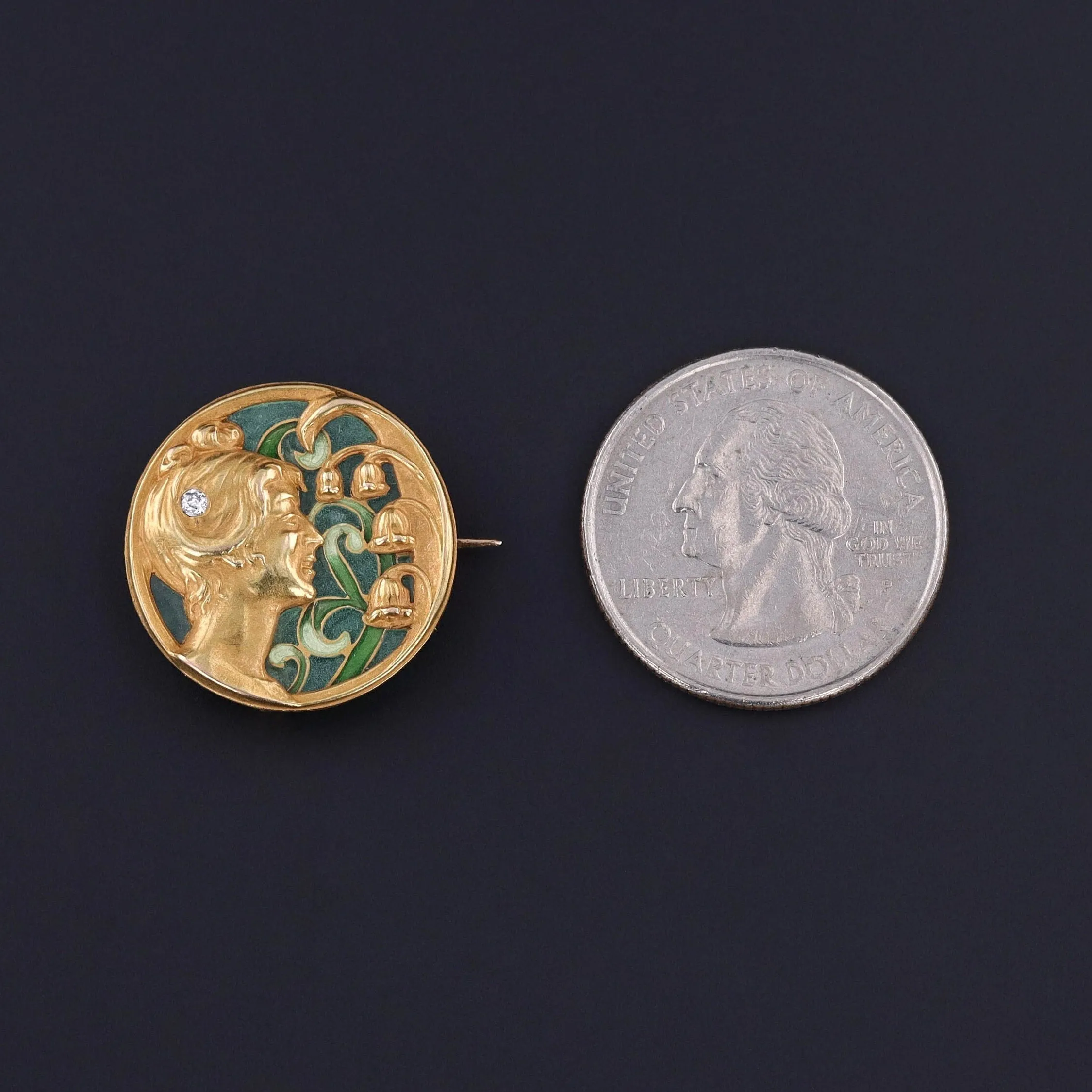 Antique Plique-a-jour Enamel Brooch 14k Gold by Riker Brothers